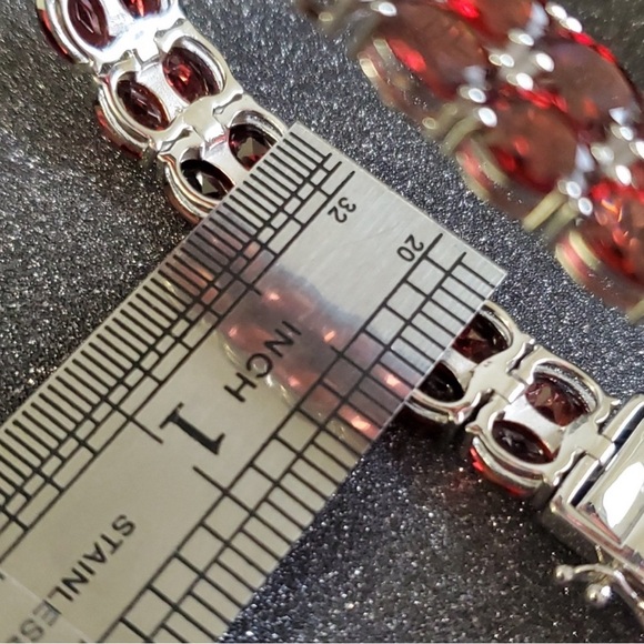 Sterling Silver 925 Garnet Tennis Bracelet - Picture 11 of 12